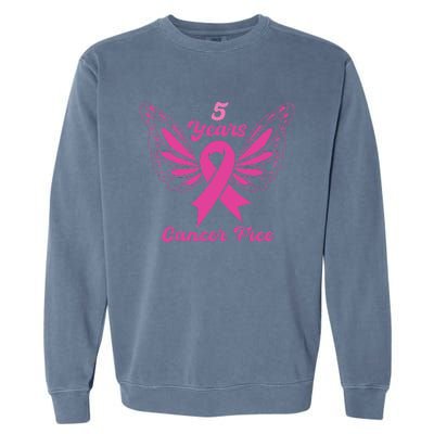 5 Year Cancer Free Breast Cancer Awareness Butterfly Women Garment-Dyed Sweatshirt