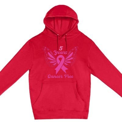 5 Year Cancer Free Breast Cancer Awareness Butterfly Women Premium Pullover Hoodie