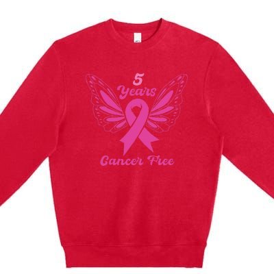 5 Year Cancer Free Breast Cancer Awareness Butterfly Women Premium Crewneck Sweatshirt