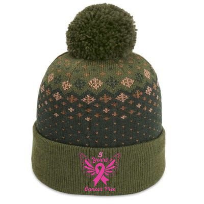 5 Year Cancer Free Breast Cancer Awareness Butterfly Women The Baniff Cuffed Pom Beanie