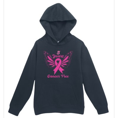 5 Year Cancer Free Breast Cancer Awareness Butterfly Women Urban Pullover Hoodie