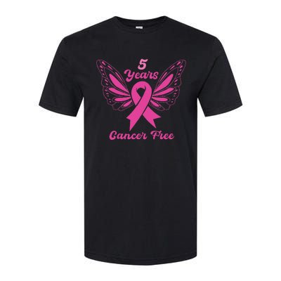 5 Year Cancer Free Breast Cancer Awareness Butterfly Women Softstyle CVC T-Shirt