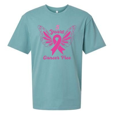 5 Year Cancer Free Breast Cancer Awareness Butterfly Women Sueded Cloud Jersey T-Shirt