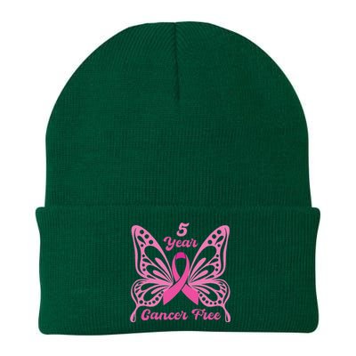 5 Year Cancer Free Breast Cancer Awareness Butterfly Women Knit Cap Winter Beanie