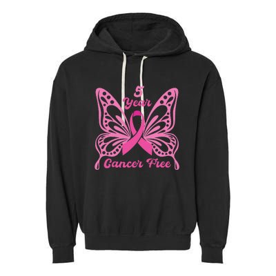 5 Year Cancer Free Breast Cancer Awareness Butterfly Women Garment-Dyed Fleece Hoodie