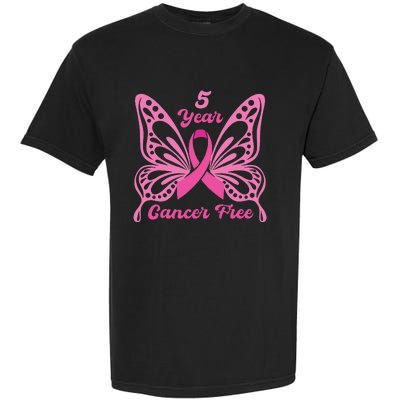 5 Year Cancer Free Breast Cancer Awareness Butterfly Women Garment-Dyed Heavyweight T-Shirt