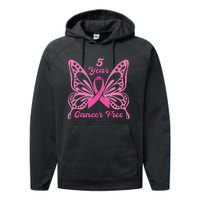 5 Year Cancer Free Breast Cancer Awareness Butterfly Women Performance Fleece Hoodie