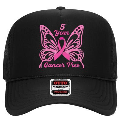 5 Year Cancer Free Breast Cancer Awareness Butterfly Women High Crown Mesh Back Trucker Hat