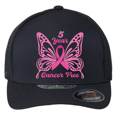 5 Year Cancer Free Breast Cancer Awareness Butterfly Women Flexfit Unipanel Trucker Cap