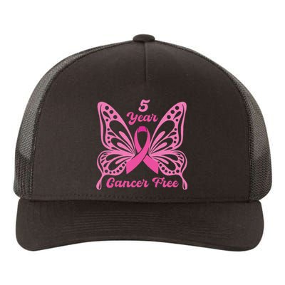 5 Year Cancer Free Breast Cancer Awareness Butterfly Women Yupoong Adult 5-Panel Trucker Hat