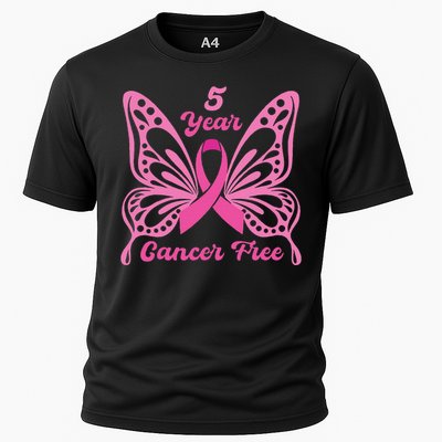 5 Year Cancer Free Breast Cancer Awareness Butterfly Women Cooling Performance Crew T-Shirt