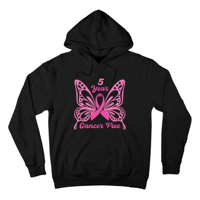 5 Year Cancer Free Breast Cancer Awareness Butterfly Women Hoodie