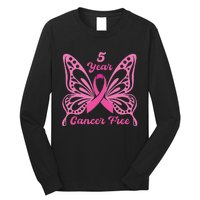 5 Year Cancer Free Breast Cancer Awareness Butterfly Women Long Sleeve Shirt