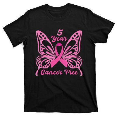 5 Year Cancer Free Breast Cancer Awareness Butterfly Women T-Shirt