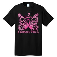 5 Year Cancer Free Breast Cancer Awareness Butterfly Women Tall T-Shirt