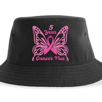 5 Year Cancer Free Breast Cancer Awareness Butterfly Women Sustainable Bucket Hat