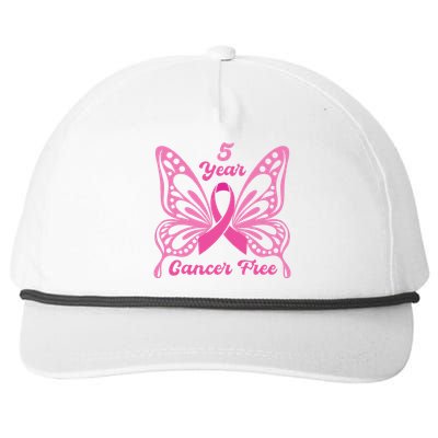 5 Year Cancer Free Breast Cancer Awareness Butterfly Women Snapback Five-Panel Rope Hat