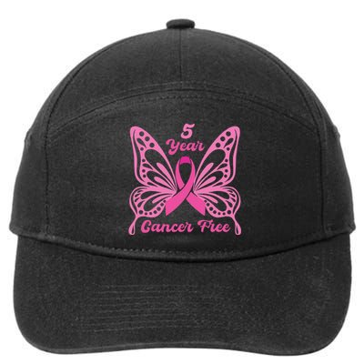 5 Year Cancer Free Breast Cancer Awareness Butterfly Women 7-Panel Snapback Hat