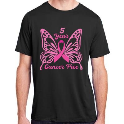 5 Year Cancer Free Breast Cancer Awareness Butterfly Women Adult ChromaSoft Performance T-Shirt