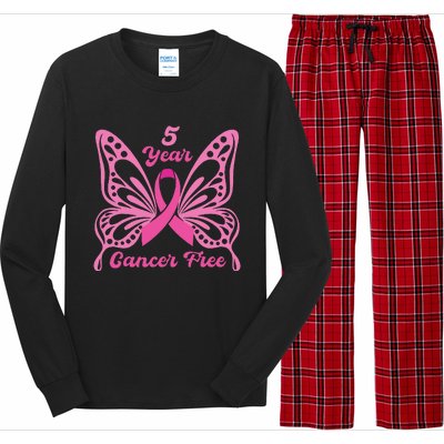 5 Year Cancer Free Breast Cancer Awareness Butterfly Women Long Sleeve Pajama Set