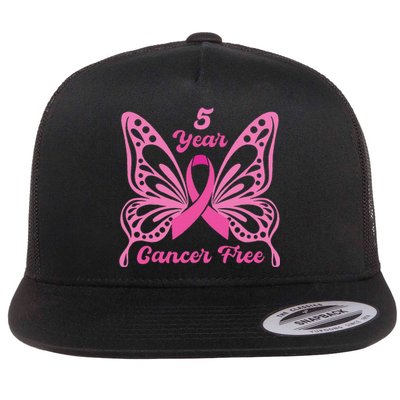 5 Year Cancer Free Breast Cancer Awareness Butterfly Women Flat Bill Trucker Hat