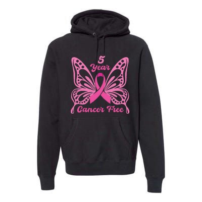 5 Year Cancer Free Breast Cancer Awareness Butterfly Women Premium Hoodie