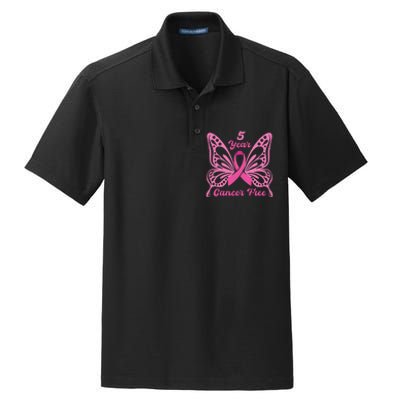 5 Year Cancer Free Breast Cancer Awareness Butterfly Women Dry Zone Grid Polo