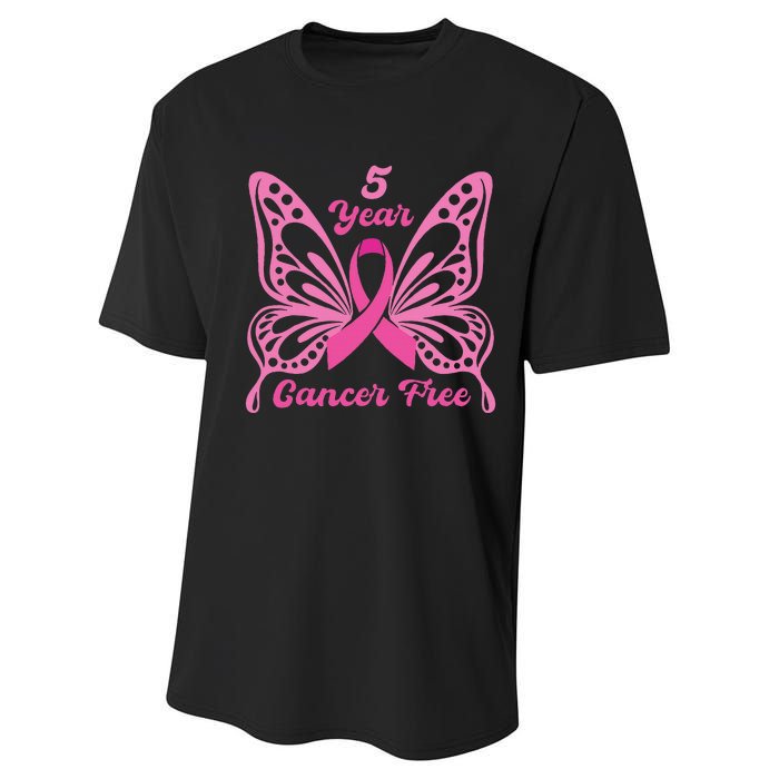 5 Year Cancer Free Breast Cancer Awareness Butterfly Women Performance Sprint T-Shirt