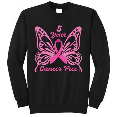 5 Year Cancer Free Breast Cancer Awareness Butterfly Women Tall Sweatshirt