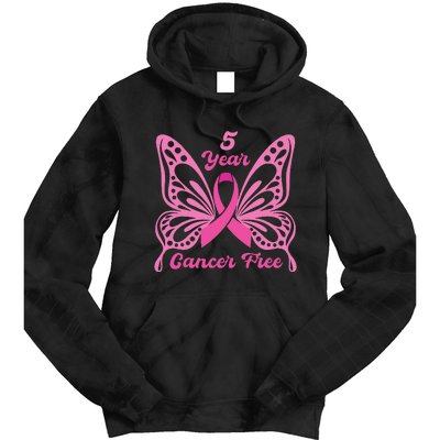 5 Year Cancer Free Breast Cancer Awareness Butterfly Women Tie Dye Hoodie