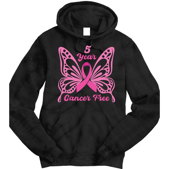 5 Year Cancer Free Breast Cancer Awareness Butterfly Women Tie Dye Hoodie