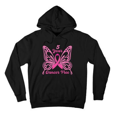 5 Year Cancer Free Breast Cancer Awareness Butterfly Women Tall Hoodie