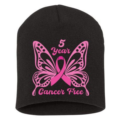 5 Year Cancer Free Breast Cancer Awareness Butterfly Women Short Acrylic Beanie