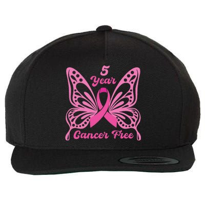 5 Year Cancer Free Breast Cancer Awareness Butterfly Women Wool Snapback Cap