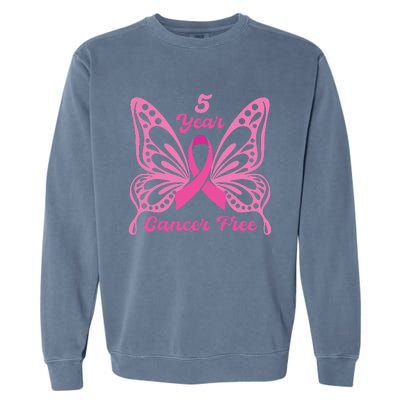 5 Year Cancer Free Breast Cancer Awareness Butterfly Women Garment-Dyed Sweatshirt