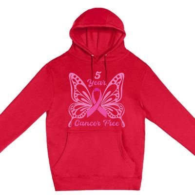 5 Year Cancer Free Breast Cancer Awareness Butterfly Women Premium Pullover Hoodie