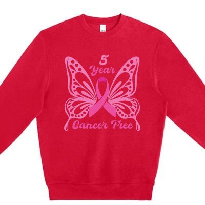 5 Year Cancer Free Breast Cancer Awareness Butterfly Women Premium Crewneck Sweatshirt