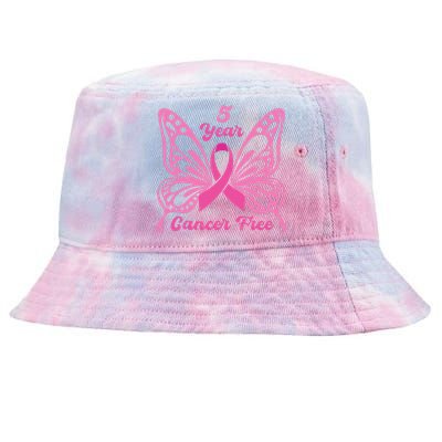 5 Year Cancer Free Breast Cancer Awareness Butterfly Women Tie-Dyed Bucket Hat