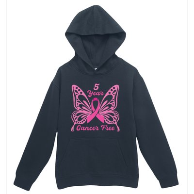 5 Year Cancer Free Breast Cancer Awareness Butterfly Women Urban Pullover Hoodie