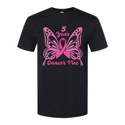 5 Year Cancer Free Breast Cancer Awareness Butterfly Women Softstyle CVC T-Shirt