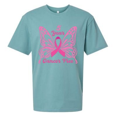 5 Year Cancer Free Breast Cancer Awareness Butterfly Women Sueded Cloud Jersey T-Shirt