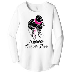 5 Year Cancer Free Breast Cancer Awareness Messy Bun Girl Women's Perfect Tri Tunic Long Sleeve Shirt