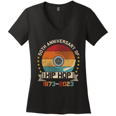 50 Years Hip Hop Vinyl Retro 50th Anniversary Celebration Women's V-Neck T-Shirt