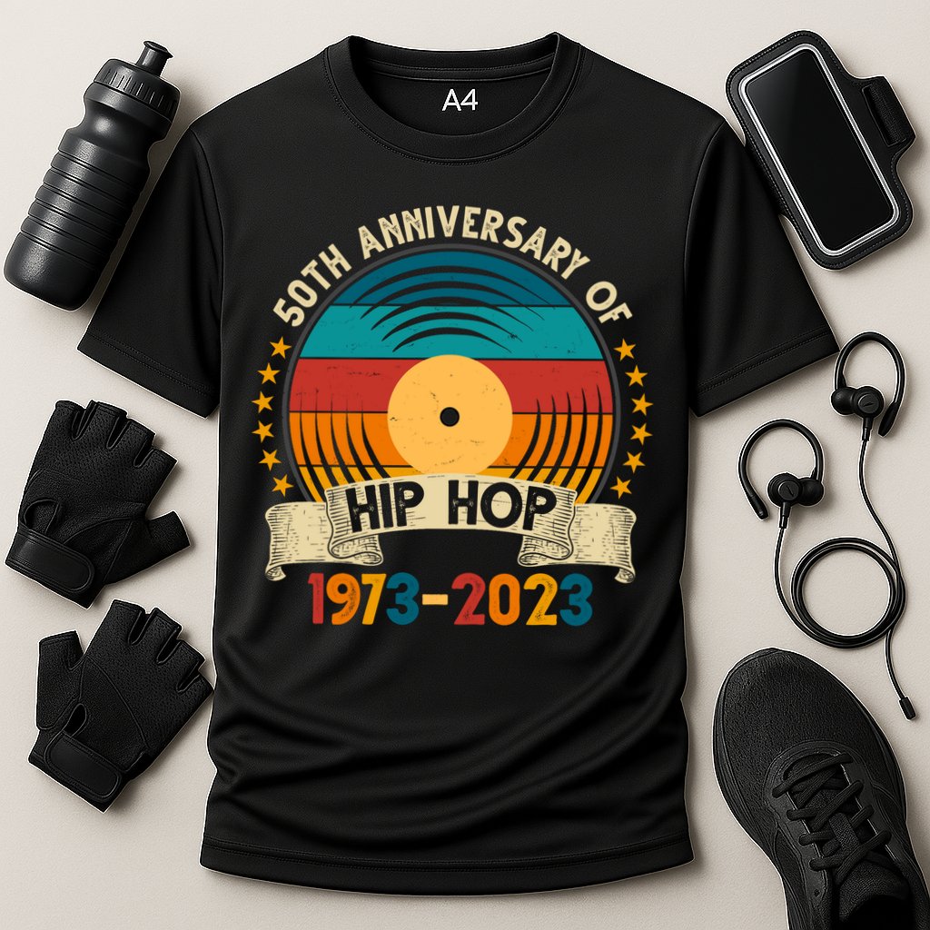 50 Years Hip Hop Vinyl 50th Anniversary Celebration Cooling Performance Crew T-Shirt