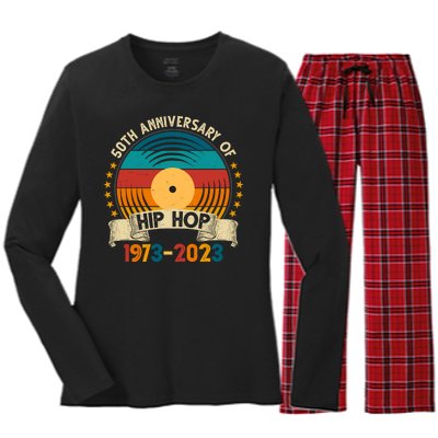 50 Years Hip Hop Vinyl 50th Anniversary Celebration Women's Long Sleeve Flannel Pajama Set 