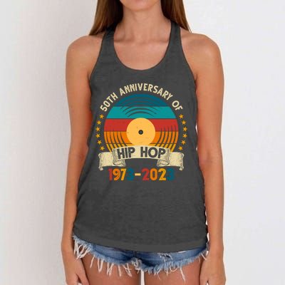 50 Years Hip Hop Vinyl 50th Anniversary Celebration Women's Knotted Racerback Tank