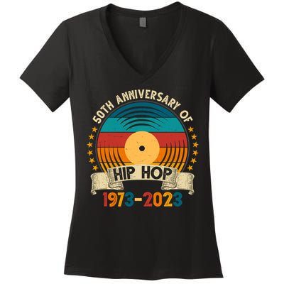 50 Years Hip Hop Vinyl 50th Anniversary Celebration Women's V-Neck T-Shirt