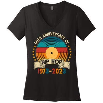 50 Years Hip Hop Vinyl 50th Anniversary Celebration Women's V-Neck T-Shirt