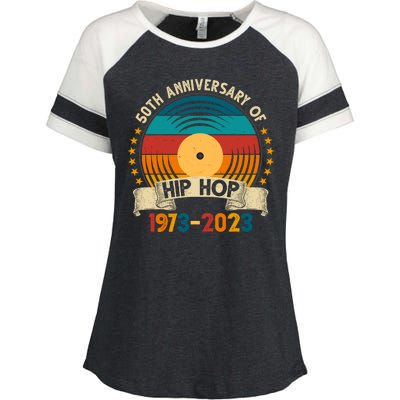 50 Years Hip Hop Vinyl 50th Anniversary Celebration Enza Ladies Jersey Colorblock Tee