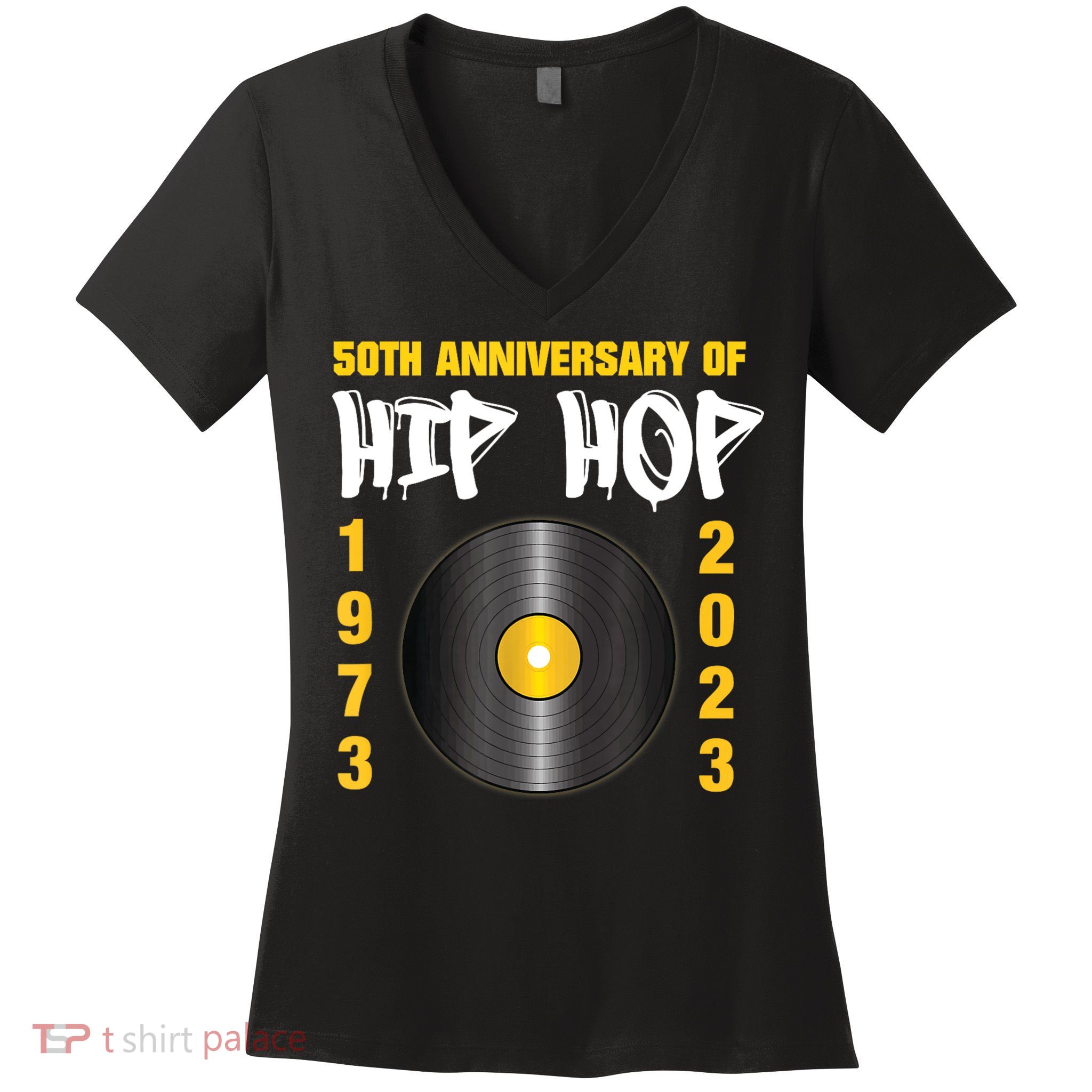 50 Years Hip Hop Vinyl Retro | 50th Anniversary Celebration Women's V-Neck T-Shirt